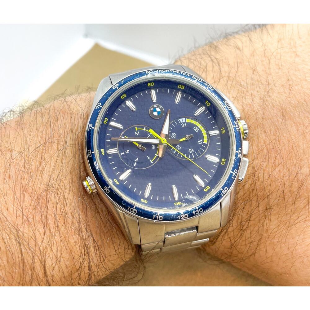 NEEDS BATTERY BMW Motorsport M Power Racing Carbon Yellow Dakar Sport Watch